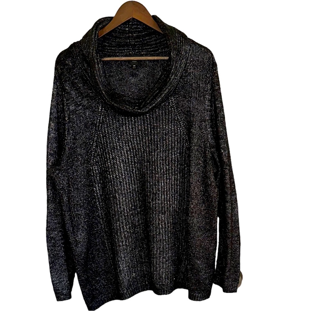 Worthington, black and silver sparkle cowl neck pull over sweater women’s 2X